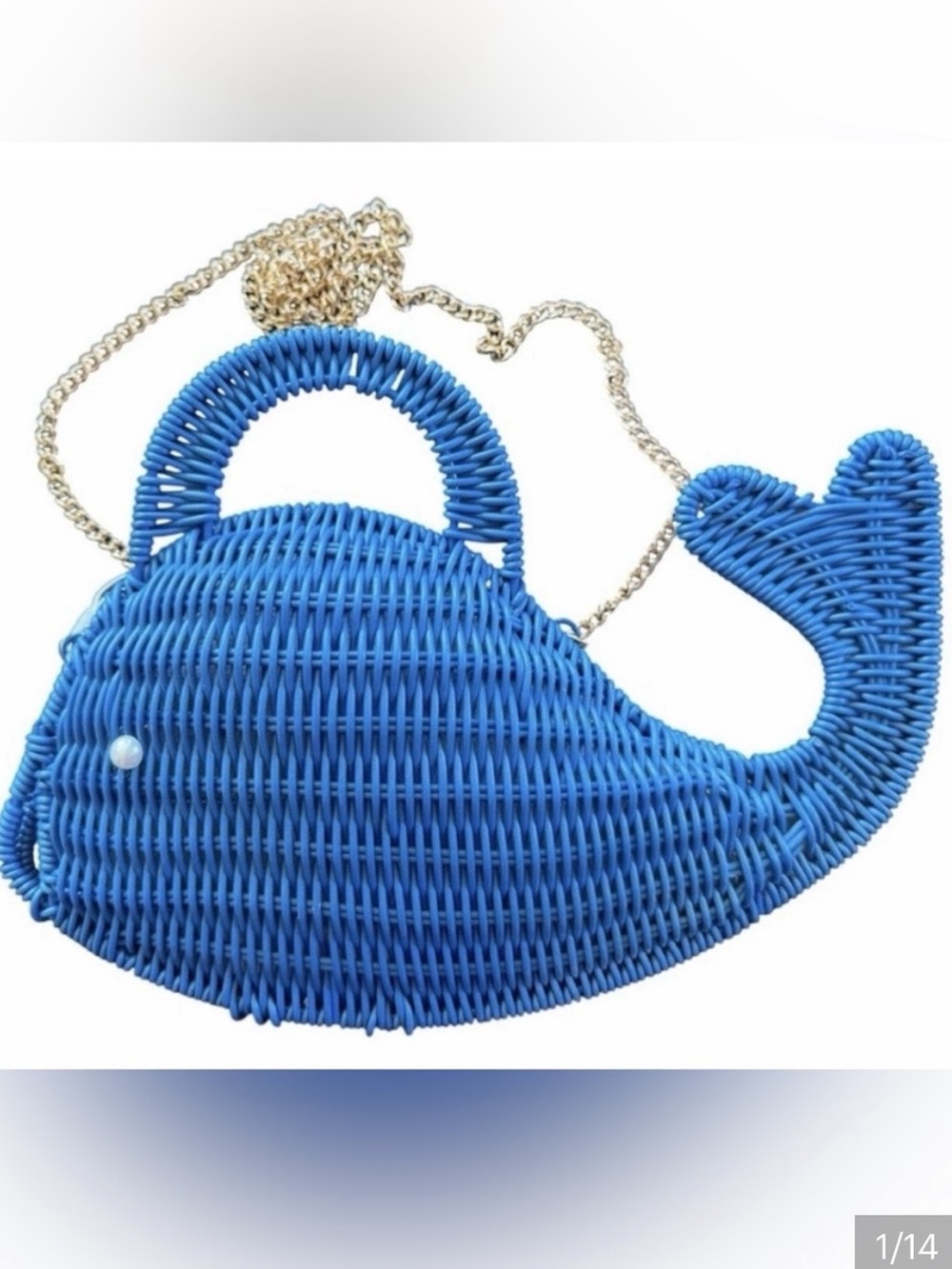 NWT Tommy Bahama Navy Blue Whale Wicker Top-Handle Bag